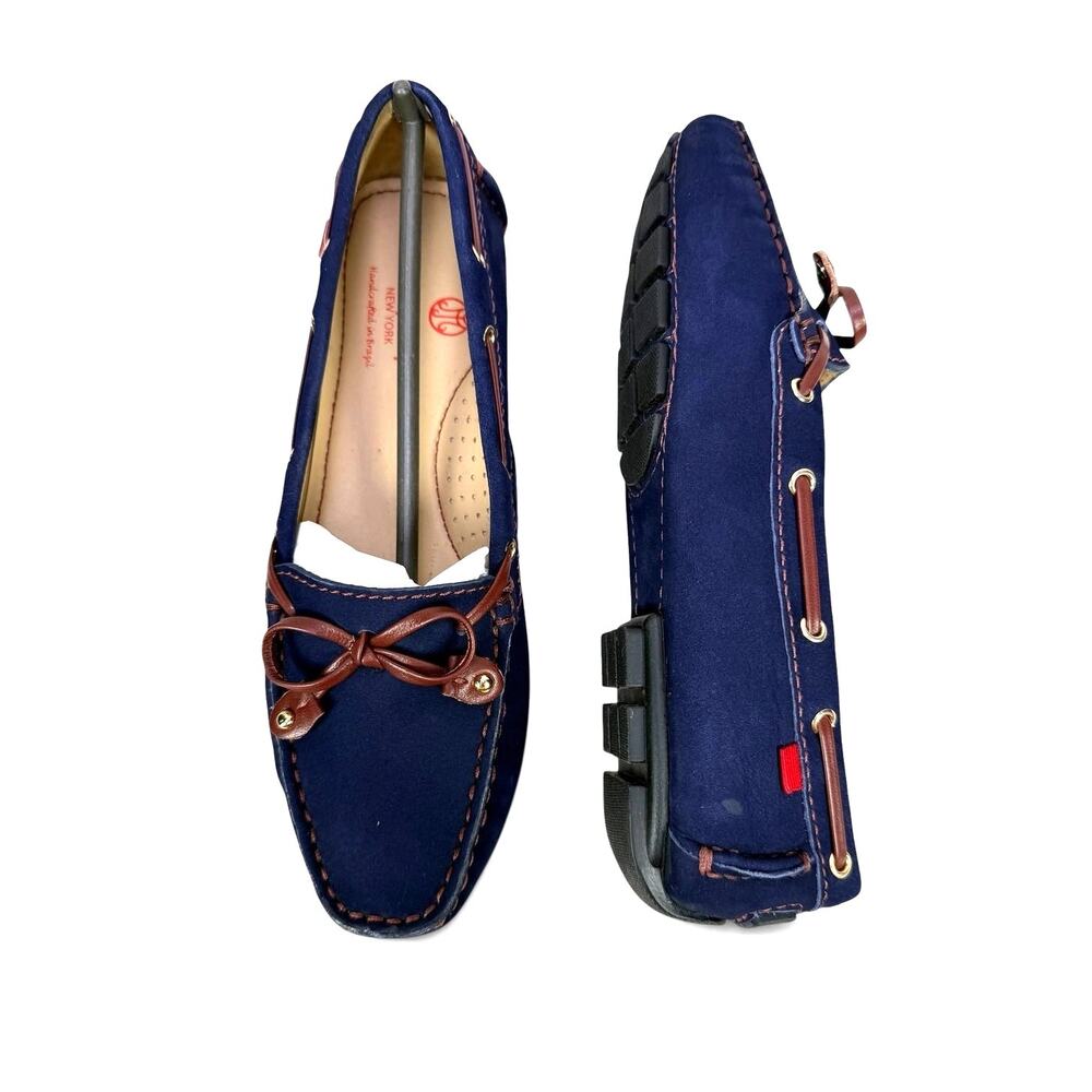 Marc Joseph Cypress Hill Driver Womens 6.5 Navy Leather Bow Moccasin Loafer